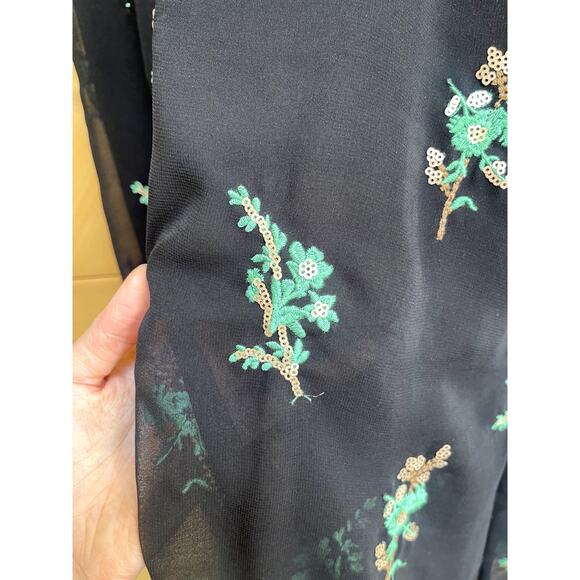 Sandro Paris Embroidered Faux Wrap Midi Black Ruffled Dress Size 1 Small FR 36 - Picture 8 of 12